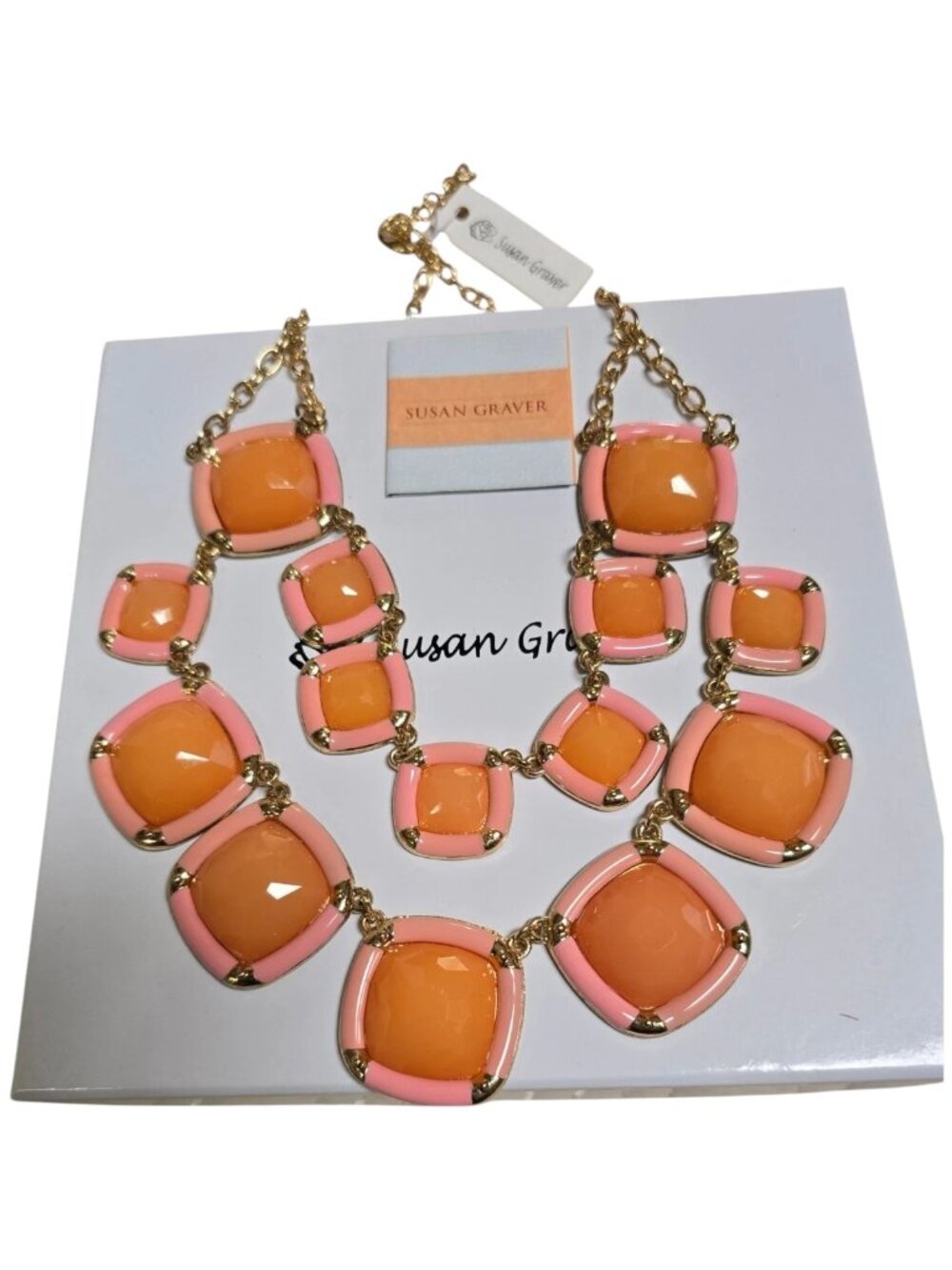 Susan Graver Women's Gold Plated Peach, Pink Statement Necklace NWT